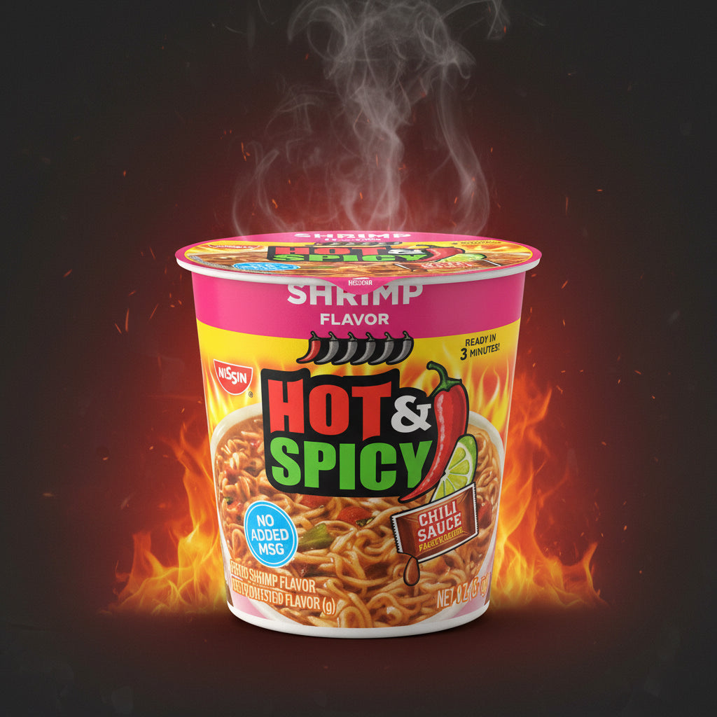 Nissin Hot &amp; Spicy Shrimp Flavor noodles